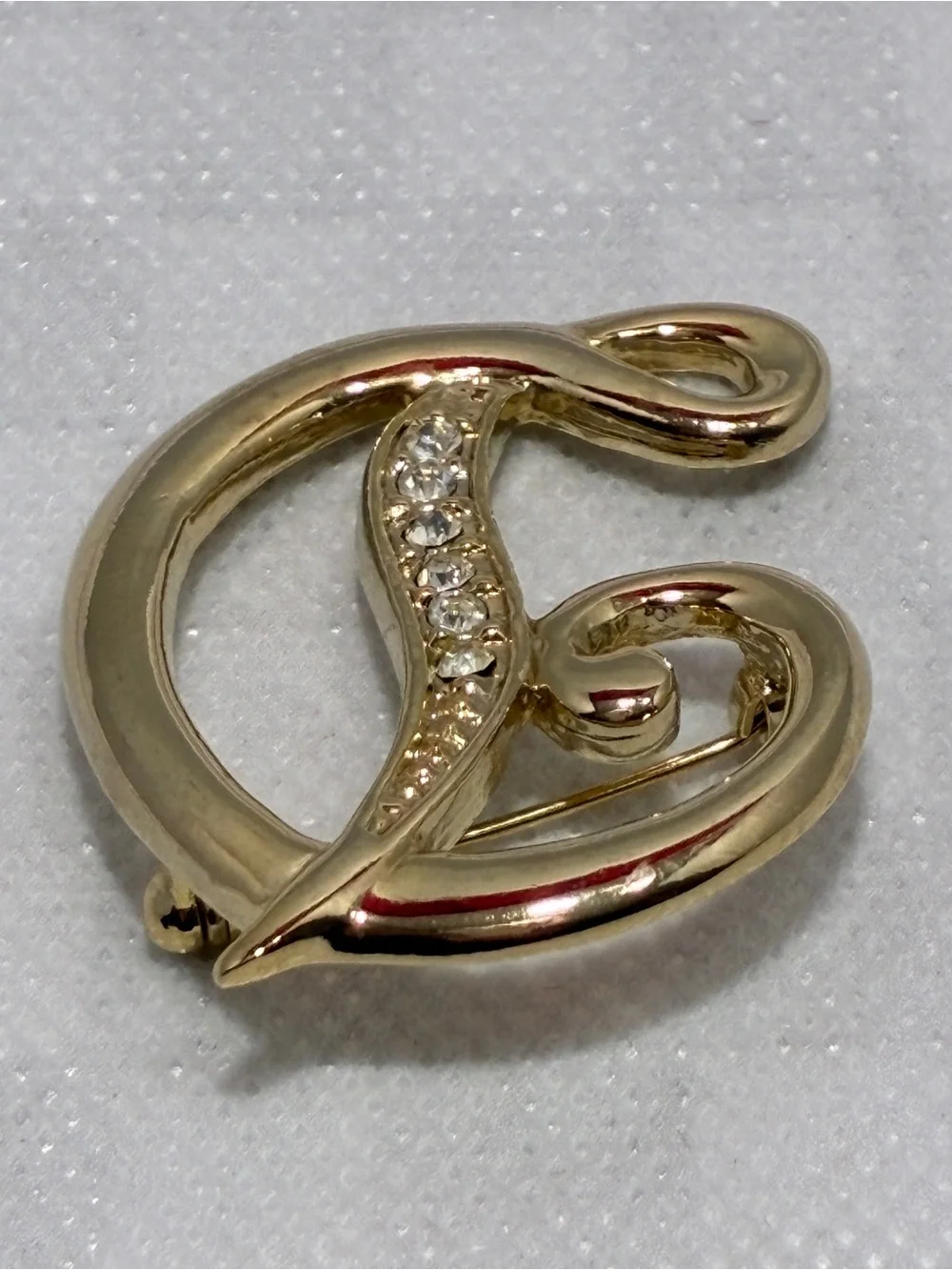 Gold-Tone 'D' Initial Brooch with Rhinestone Accents